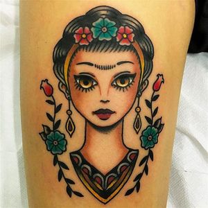 Beautiful Frida Kahlo tattoo by Giuseppe Messina #Gypsy #Girl #GiuseppeMessina #FridaKahlo