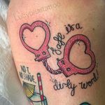 Sparkly Handcuffs Tattoo by Lucy Blue @Lucybluetattoo #Lucybluetattoo #Neotraditional #pinup #pinupgirl #pinuptattoo #girltattoo #BlueCardinal #Manchester #UK #Handcuffs