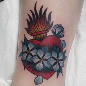Sacred heart and flowers by DC Young. #traditional #DCYoung #flowers #heart #sacredheart