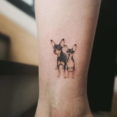 Pupper friends by Sol #SolTattoo #micro #color #dog #tattoooftheday