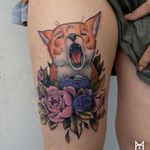 Fox Tattoo by Morgane Jeane #fox #foxtattoo #contemporarytattoos #delicatetattoo #moderntattoo #colorful #colorfultattoo #bestattoos #frenchtattoo #MorganeJeane