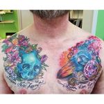 Watercolor chest tattoo #watercolor #contemporarytattoos #JoanneBaker