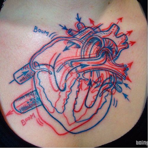 Anatomical heart by Jef Palumbo #JefPalumbo #anaglyph #anatomicalheart #3D #redink #blueink #heart