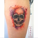 Watercolor Skull Tattoo by Nancy Abraham #watercolorskull #watercolor #skull #NancyAbraham