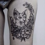 Cat tattoo by Zhenya Zimina #ZhenyaZimina #blackwork #engraving #cat #btattooing #blckwrk #blackworkcat