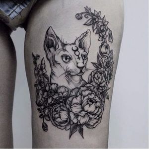 Cat tattoo by Zhenya Zimina #ZhenyaZimina #blackwork #engraving #cat #btattooing #blckwrk #blackworkcat