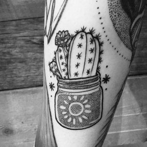 Cactus tattoo by Marie-Christine Gauthier #MarieChristineGauthier #monochrome #monochromatic #blackwork #dotwork #cactus