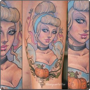 Tatuaje pin-up de Cenicienta por Dani Green #DaniGreen #newschool #pinupgirl #askpot #disney
