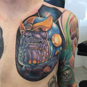 Thanos Tattoo by Luke Schubert #Thanos #thanostattoos #thanostattoo #marveltattoo #supervillaintattoo #supervillains #comictattoos #LukeSchubert