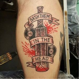"Bash Them In The Head" Tattoo by Kaya Tattoos #ShaunoftheDead #SimonPegg #ZombieFilm #Movies #KayaTattoos