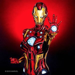 Kay Pike's (IG—kaypikefashion) Iron Man is perhaps her best. #bodypainting #ComicCon #IronMan #KayPike #Marvel