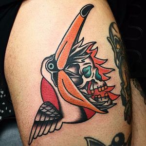 Pelican tattoo by Javier Rodriguez #Pelican #bird #traditional #JavierRodriguez