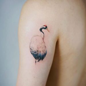 Crane by Nando Tattoo (via IG-nandotattooer) #tinytattoo #microtattoo #flora #fauna #NandoTattoo
