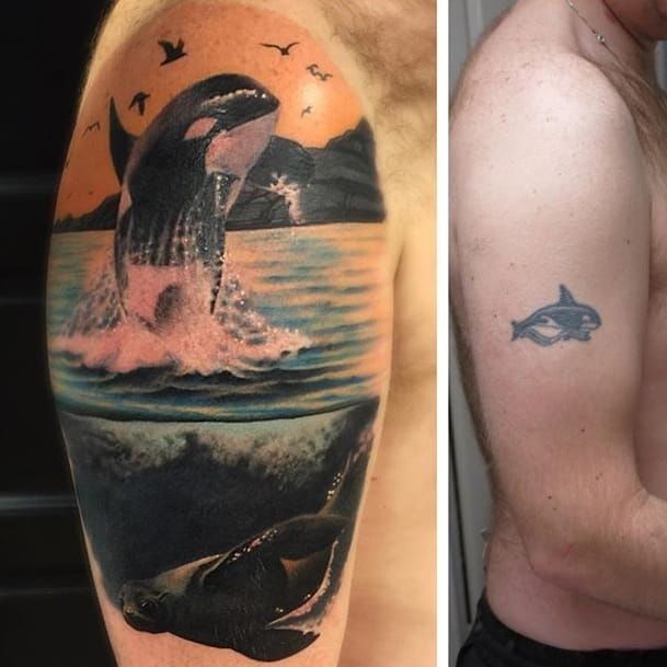 Microrealistic orca tattoo located on the forearm