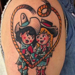 Cowgirls Tattoo by Pancho #PanchosPlacas #Oldschool #Traditional #Cowgirltattoo #cowgirls #cowgirl