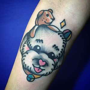 A cute raditional style poodle tattoo by Lulu Lu. #traditional #cute #poodle #dog #LuluLu