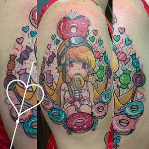 Colorful anime tattoo. #SaraiTapia #cute #anime #donut