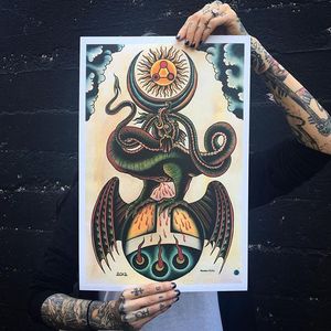 Dragon by Heather Bailey (via IG-cathedraloftears) #artist #tattooartist #gothic #flashart #fineart #artshare #HeatherBailey #dragon #snake #sun #moon