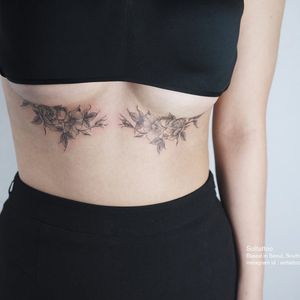 Delicate floral tattoo by Sol Tattoo. #soltattoo #tattooistsol #floral #floraltattoo #blackwork