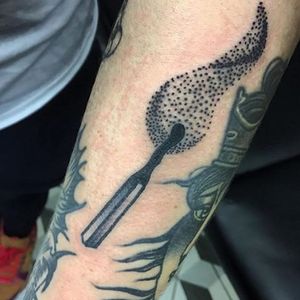 Matchstick tattoo by Tony Kennedy. #match #matchstick #matchsticks #stick #sticks