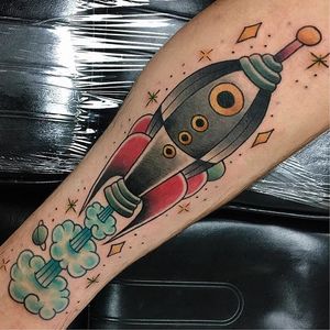 Rocket tattoo by briebrutal on Instagram. #rocketship #space