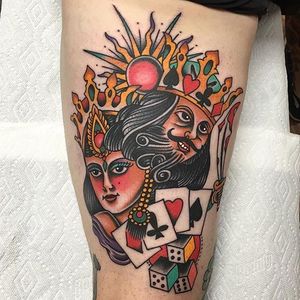 King and Queen Tattoo by Mikey Holmes #kingandqueen #kingandqueentattoo #king #queen #playingcard #playingcardtattoo #cardtattoos #MikeyHolmes