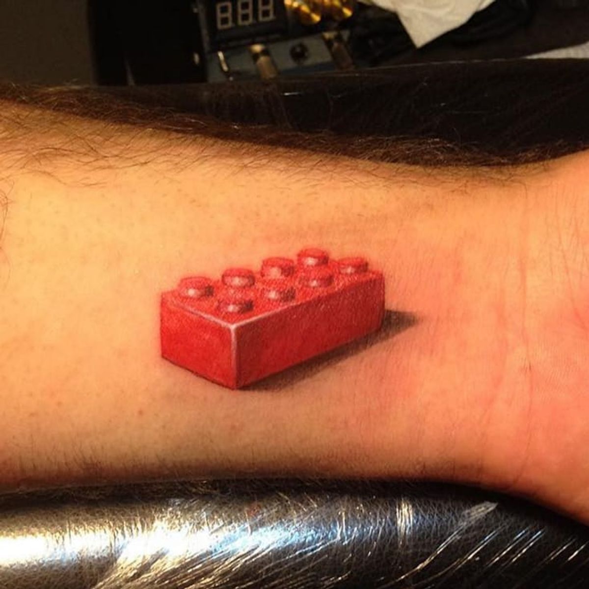 Tattoo uploaded by Joe • A very real Lego brick. (via IG - mmtmtn) # LegoTattoo #Lego #Legos #Realism • Tattoodo