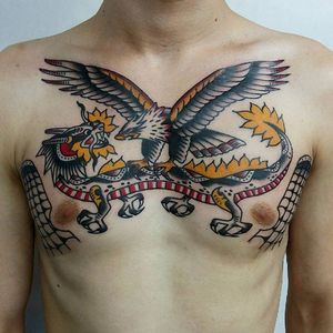 Eagle and Dragon Tattoo by Victor Rebel #eagle #dragon #traditional #oldschool #classic #boldwillhold #russianartist #VictorRebel