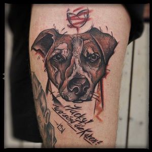 Sketch Style Memorial Tattoo by Damian Thür @MrCoffee85 #DamianThür #Sketchstyle #sketchstyletattoo #dog