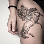 Pegasus tattoo by Lesya Kovalchuk. #LesyaKovalchuk #blackwork #mythology #pegasus #horse #greek #fantasy