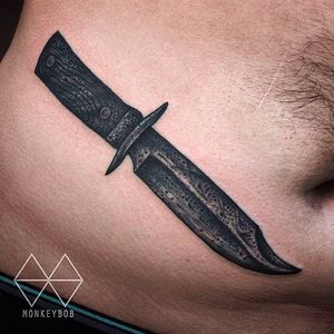 Knife tattoo by Monkey Bob. #MonkeyBob #black #knife #tattoo #sharp