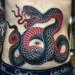 Solid black and red snake by Ben Siebert (IG—bensiebert). #BenSiebert #bold #colorful #snake #traditional
