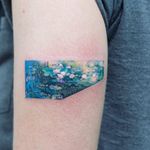 Monet tattoo by Zihee #Zihee #watercolortattoos #color #painterly #watercolor #Monet #painting #fineart #lilies #pond #lily #lilypad #waterlilies #nature #flowers #floral #water