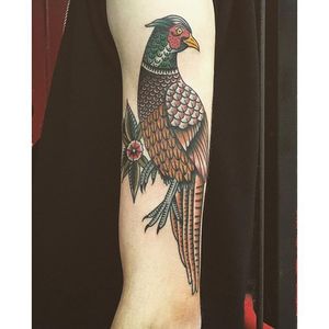 Pheasant Tattoo by Callum Laird #pheasant #bird #tradtional #animal #CallumLaird