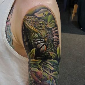 Iguana Tattoo by Adam Blakey #iguana #iguanatattoo #lizardtattoo #lizardtattoos #reptiletattoo #reptiletattoos #reptile #lizard #realisticlizard #realisticiguana #AdamBlakey