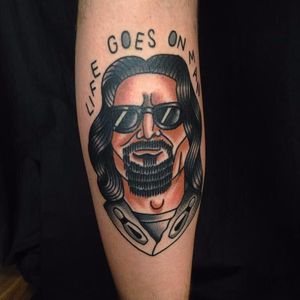 The Dude Tattoo by Jake Jones #TheDude #BigLebowski #TheBigLebowski #MovieTattoos #FilmTattoos #JakeJones