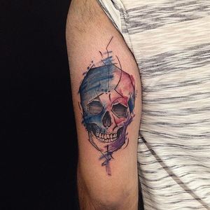 Watercolor Skull Tattoo by Marcelo Capocci #watercolorskull #watercolor #skull #MarceloCapocci