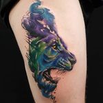 Sketchy watercolor roaring lion tattoo by Smel Wink. #sketchy #watercolor #illustrative #lion #bigcat #feline #SmelWink