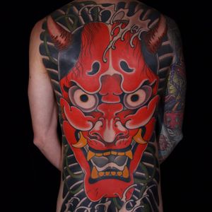 Massive Oni by Matthew Mooney #MatthewMooney #Japanese #color #Oni #Onimask #demon #waves #backpiece #tattoooftheday