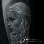 Daenerys tattoo by Raimo Marti #RaimoMarti #realistic #hyperrealistic #blackandgrey #3D #portrait #photorealistic #daenerys #gameofthrones #got