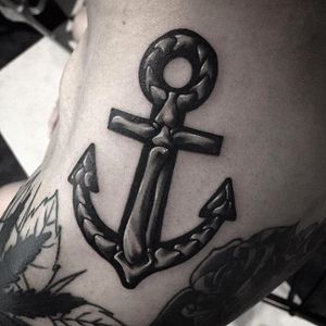 Anchor tattoo by @Garaskull #skeleton #black #blackwork #xray #anchor #maritime