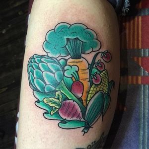 A nice vegetables bouquet tattoo by Vincent Simon #vincentsimon #vegetabletattoo