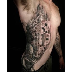 Floating city tattoo by Insamnia. #blackandgrey #realism #Insamnia #building #architecture #floatingcity