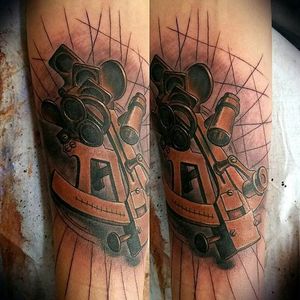 Sextant Tattoo by Brad Burkhart #sextant #nauticaltattoos #sailortattoos #BradBurkhart