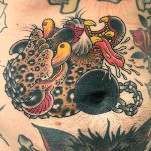 Leopard Tattoo by Curt Baer #leopard #leopardtattoo #bigcat #bigcattattoo #bigcattattoos #traditional #neotraditional #CurtBaer