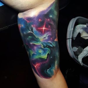 Inner arm galaxy tattoo via tylermalek #TylerMalek #galaxytattoo #spacetattoo