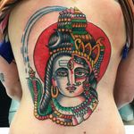 Tattoo by Robert Ryan #RobertRyan #color #traditional #Hindu #surreal #Vishnu #Lakshmi #portrait #cobra #crown #Moon #thirdeye #jewelry #crown #sun #deity #god #goddess