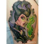 Maleficent pin-up tattoo by Dani Green #DaniGreen #newschool #pinupgirl #maleficent #disney