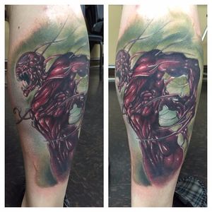 Carnage Tattoo by Cliff Evans #CarnageTattoos #SpiderManTattoo #SpiderManTattoos #SpiderMan #MarvelTattoos #ComicTattoos #ComicBook #SuperVillains #CliffEvans