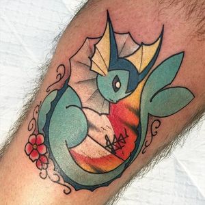 Vaporeon tattoo by Ly Aleister. #LyAleister #sunset #eevee #pokemon #anime #videogame #tvshow
